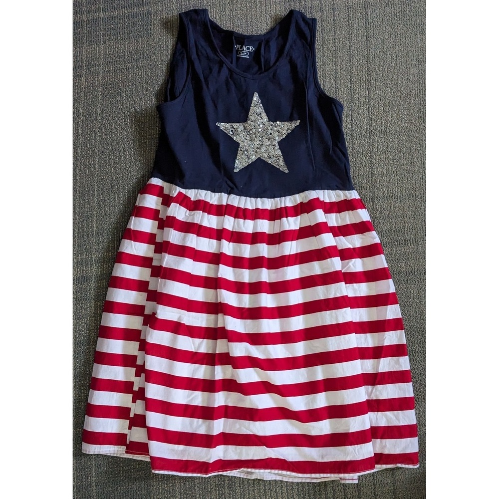 Flag‎ Tank Dress Girls XL 14 Childrens Place Cotton Red White Blue Patriotic